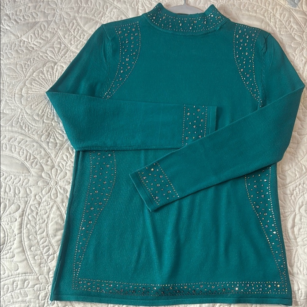 Teal Long Sleeve‎ Top with Studded Details